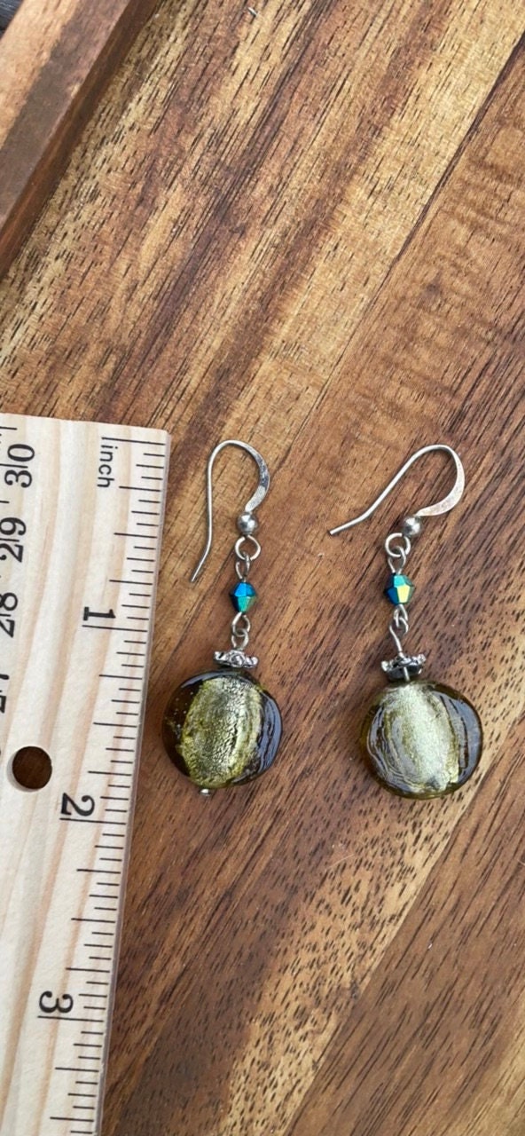 Vintage artisan glass and rhinestone drop earrings
