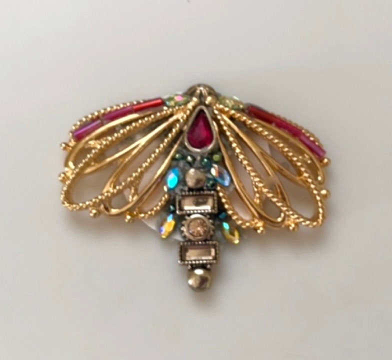 Dragonfly Mixed Material Mosaic Assemblage art magnet or pin (you choose)