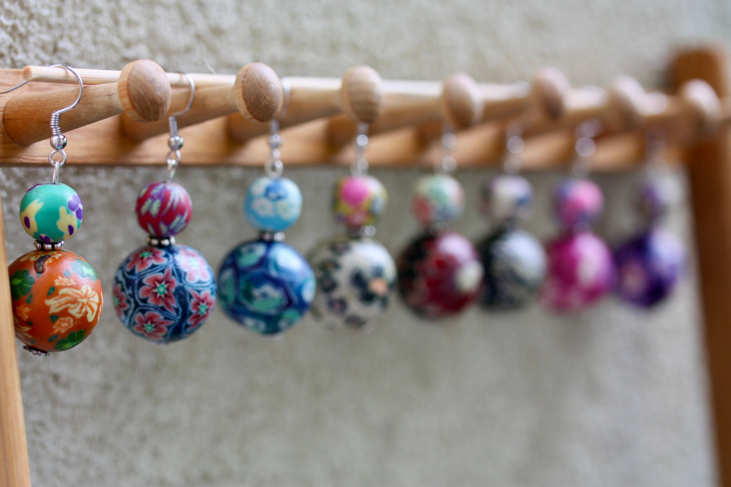 Dangle earrings hand made with vintage Polymer clay millefiori beads - mix and match to make a pair - mismatched earrings