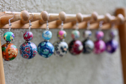 Dangle earrings hand made with vintage Polymer clay millefiori beads - mix and match to make a pair - mismatched earrings