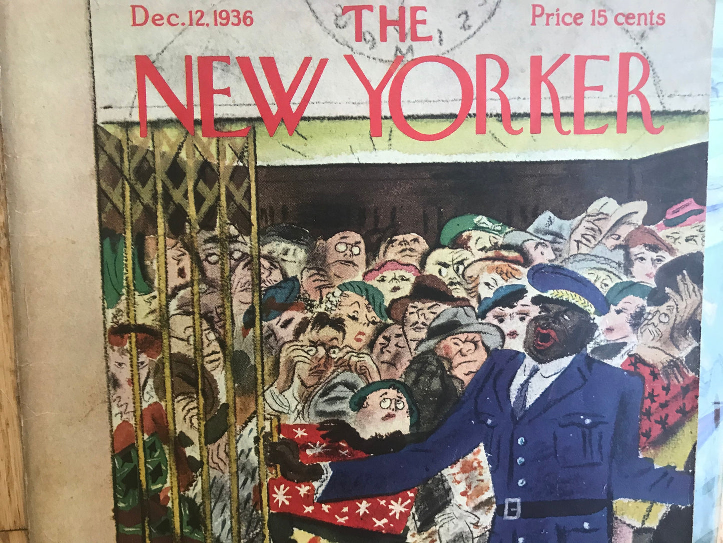 Very Rare - December 12, 1936 - NEW YORKER Magazine cover - packed elevator