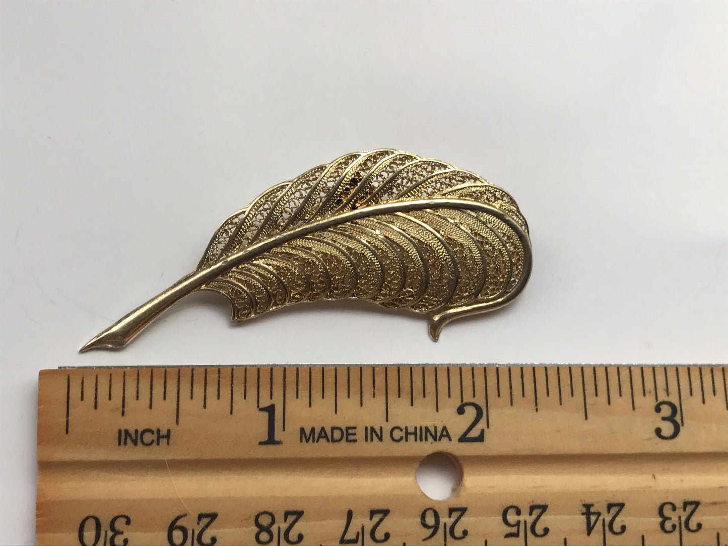 Stunning vintage signed Topazio Portugal sterling silver 925 filigree feather pin