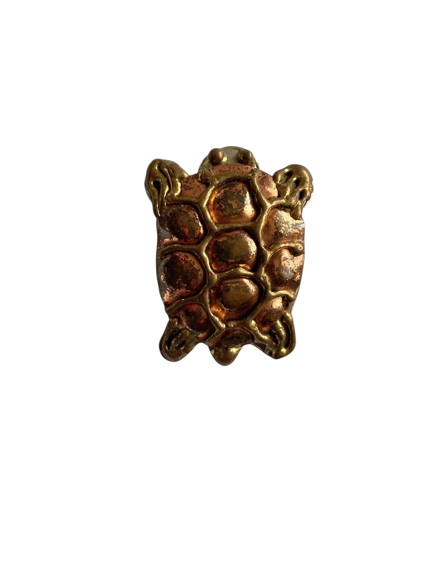 Rare Vintage Hecho en Mexico Turtle Pin • Brass & Copper Mixed Metal Brooch • Handmade Mexican Folk Art Jewelry • Tortoise Animal Pin