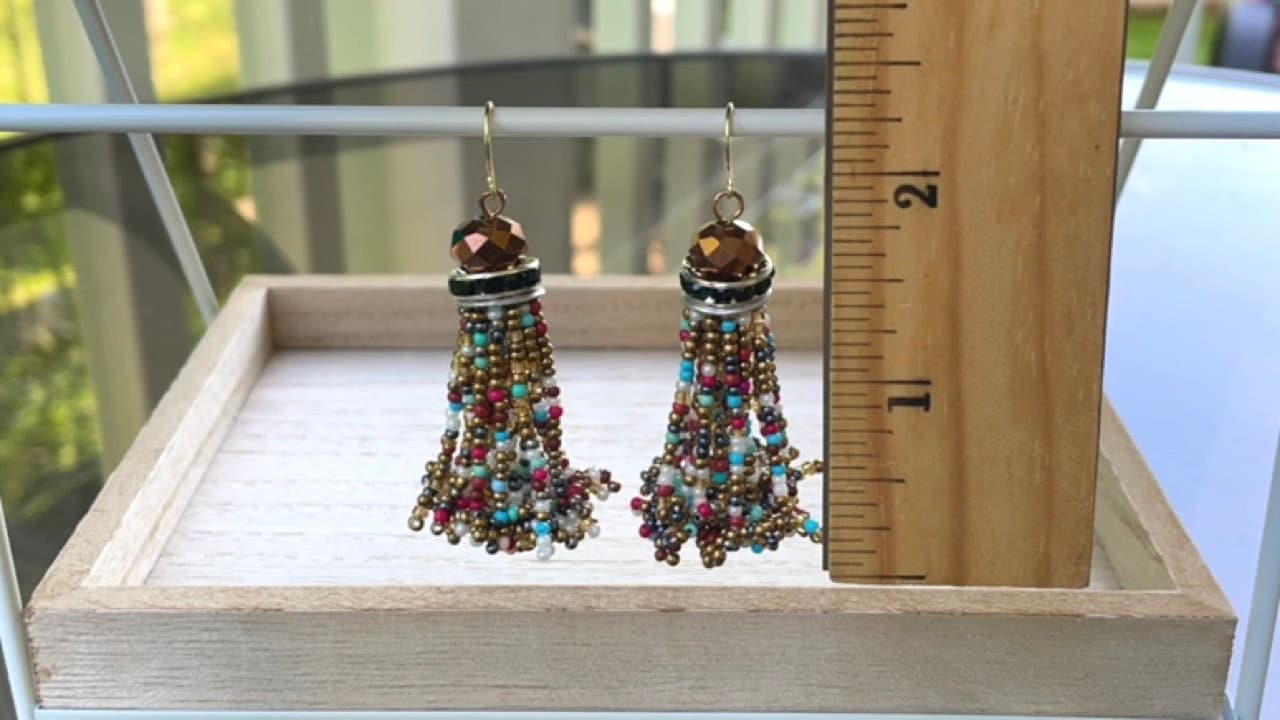 Stunning vintage beadwork tassel dangle earrings