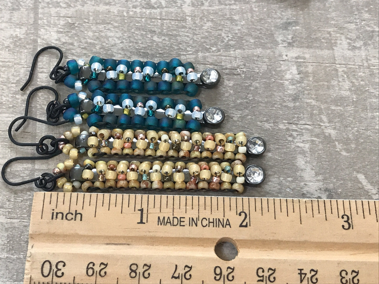 Unique Beaded bar earrings - yellow/goldtone theme