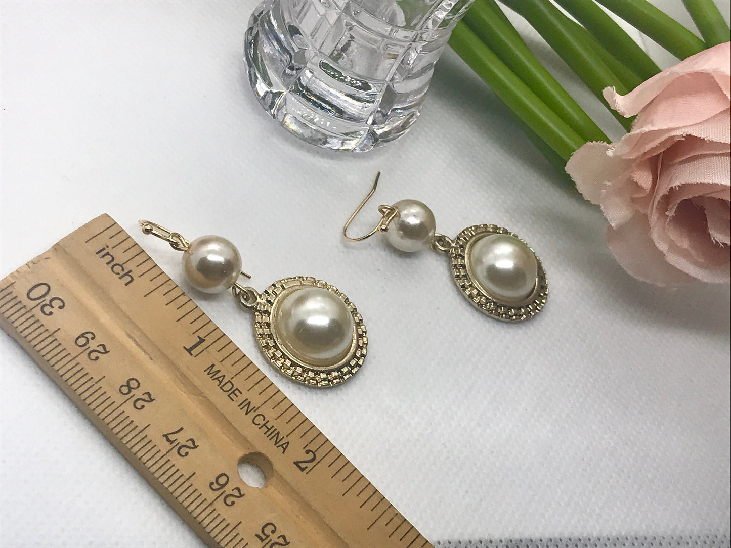 Handmade earrings with upcycled faux pearls