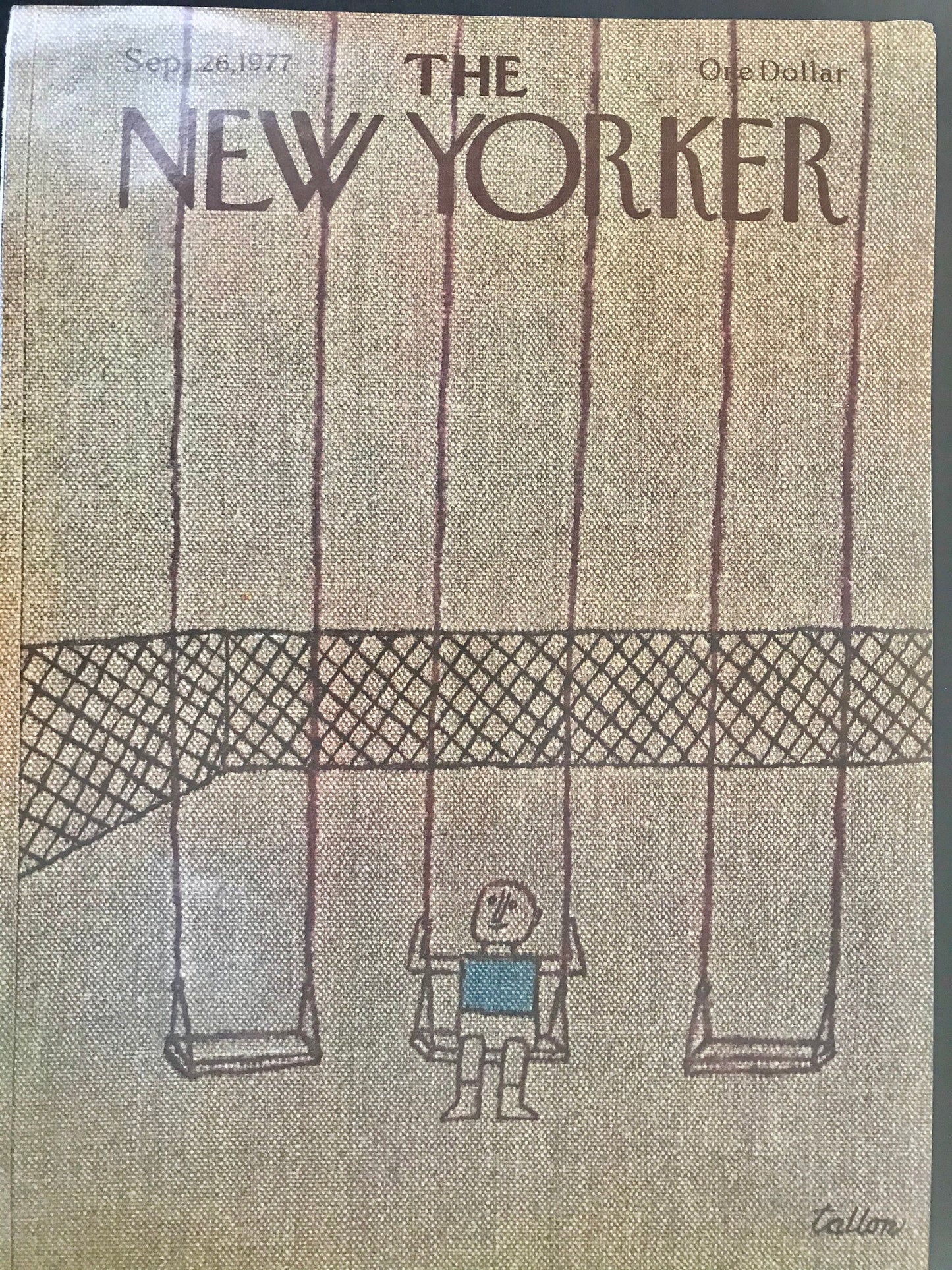 The NEW YORKER magazine cover only - September 26, 1977 - child on swings