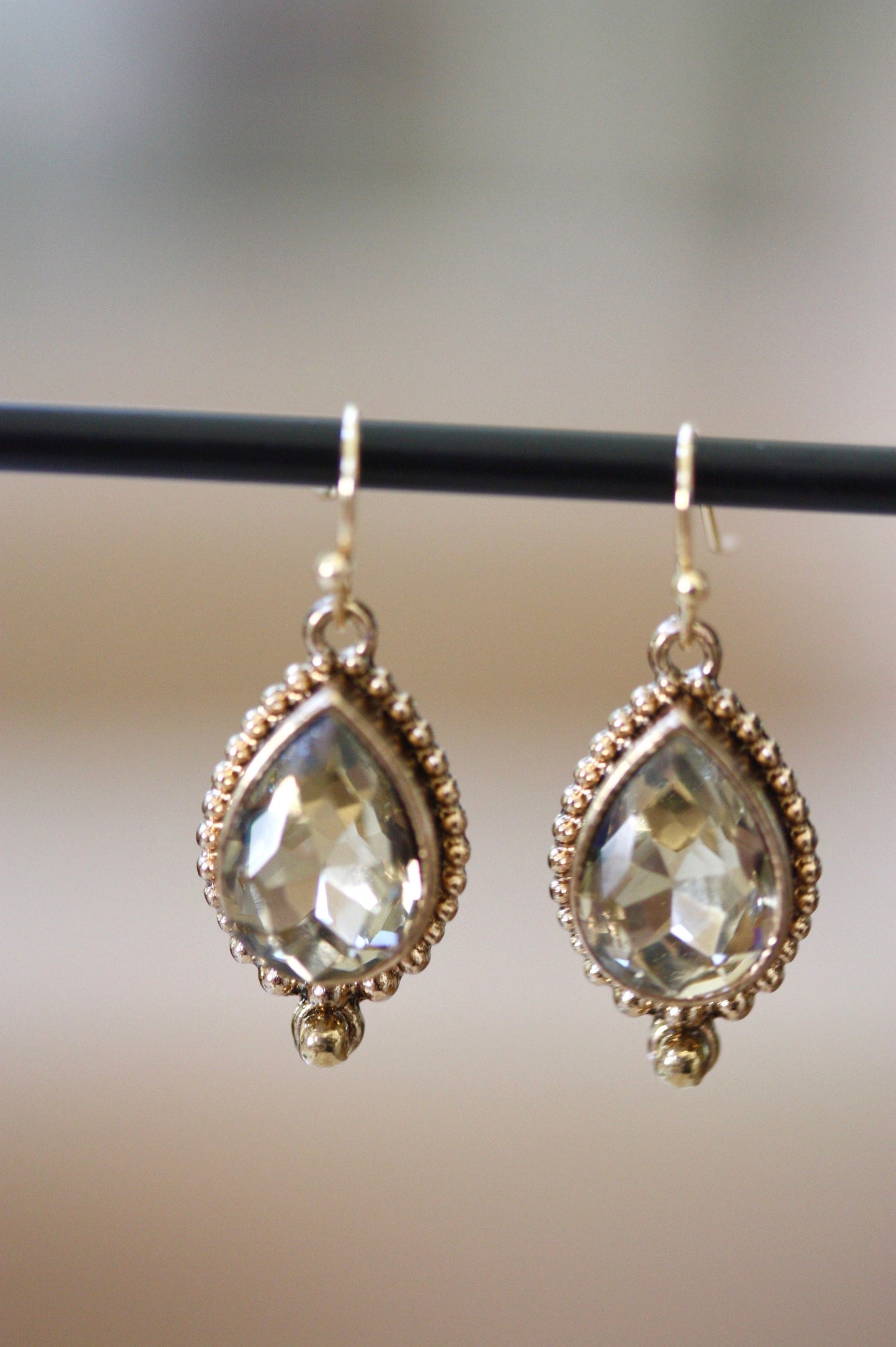 Stunning light goldtone faceted upcycled crystal  earrings - wedding jewelry, dressy earrings