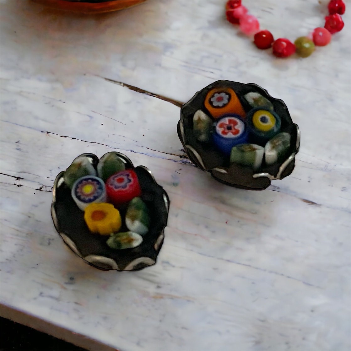 My handmade cut and inlaid glass micro-mosaic stud earrings