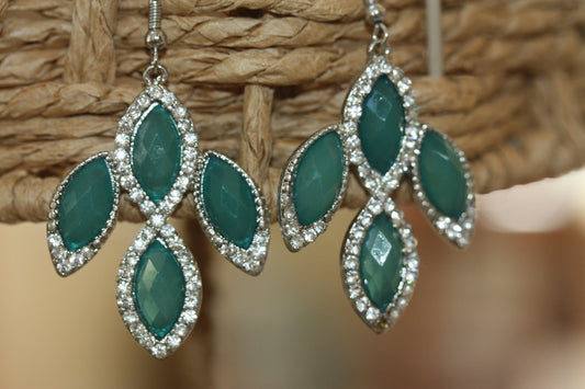 Turquoise and rhinestone vintage dangle earrings