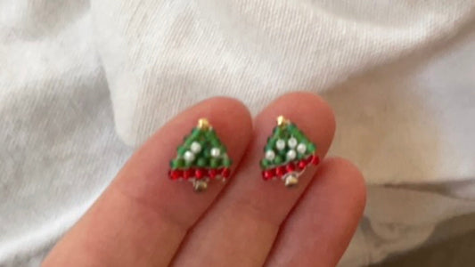 Handmade tiny little beadwork Christmas tree stud earrings