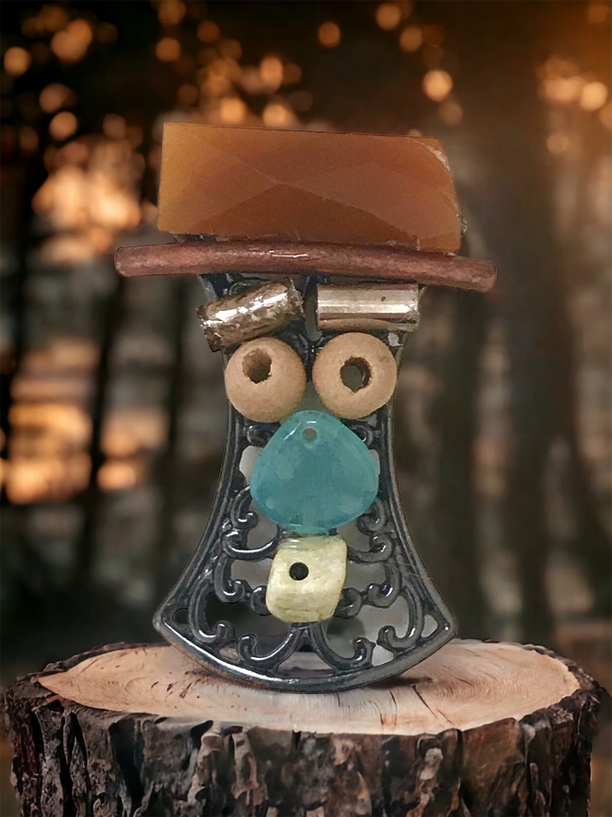 Meet "Inquisitive man" Handmade, one-of-a-kind assemblage art - can be ordered as a necklace, pin or magnet