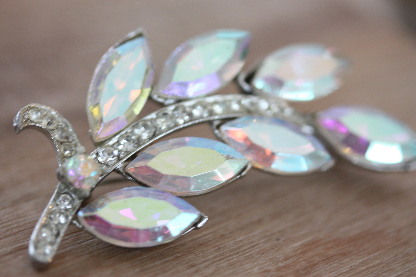 Unique vintage AB glass rhinestone signed WEISS pin