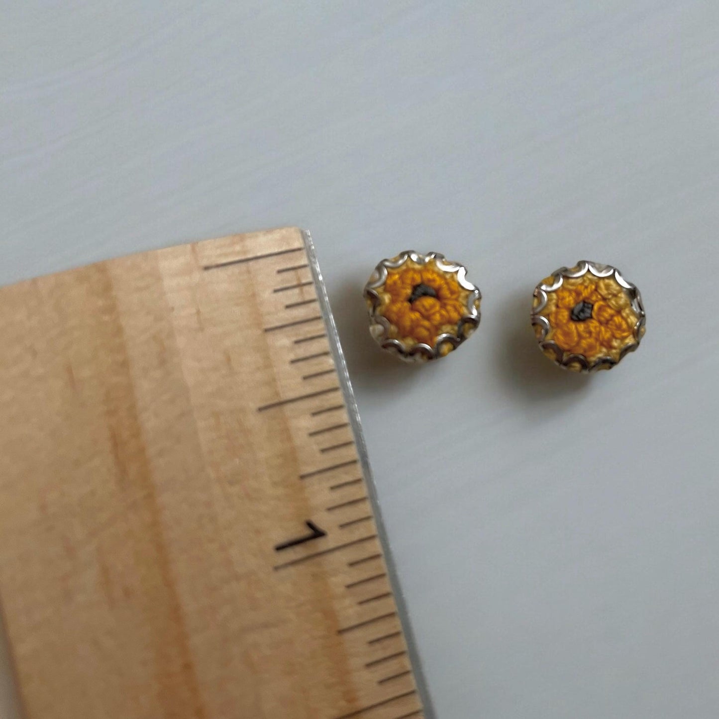 Unique stud earrings made of upcycled vintage embroidery