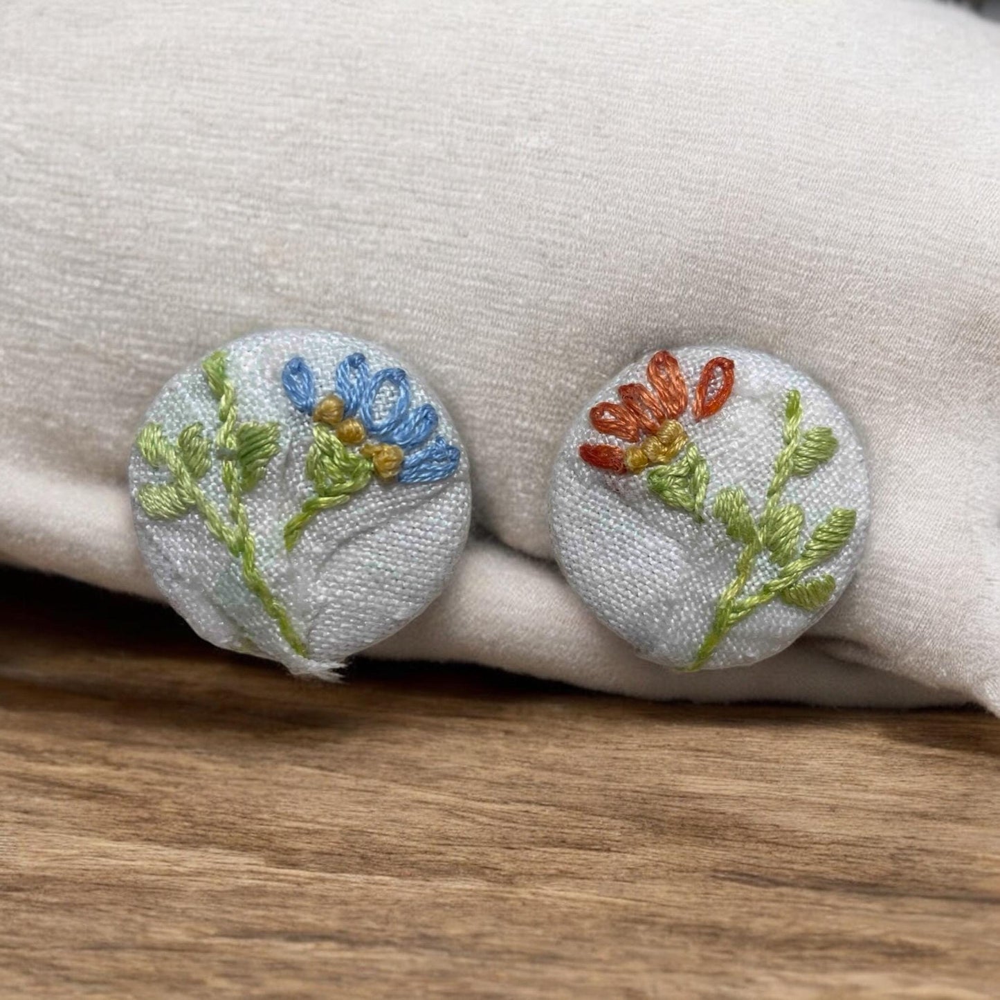 Flower earrings made from a vintage embroidered linen tablecloth - studs or dangles