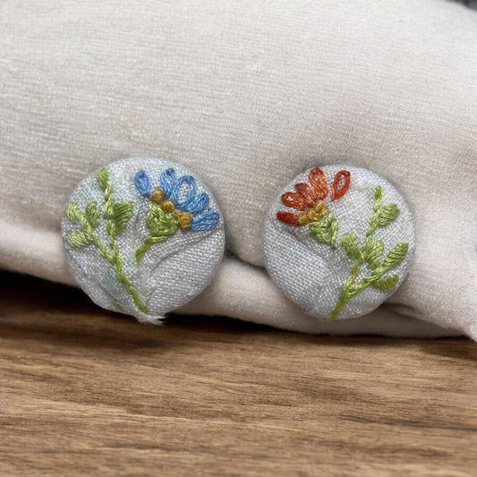 Flower earrings made from a vintage embroidered linen tablecloth - studs or dangles