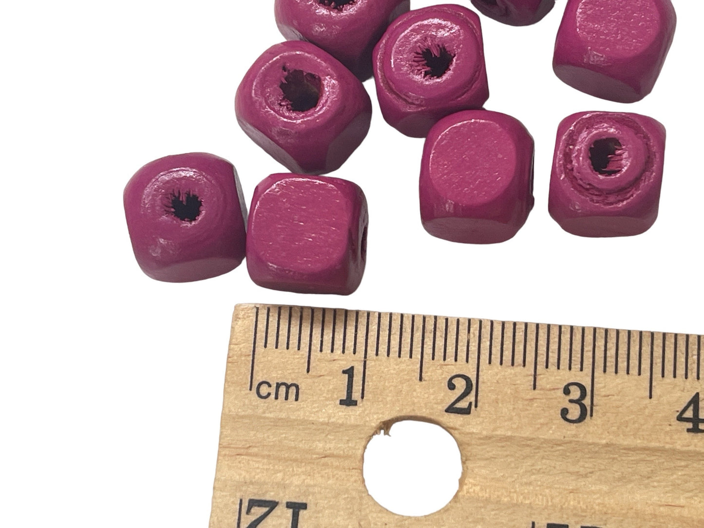 One dozen small cube square purple wood vintage beads - approx. 8 mm each