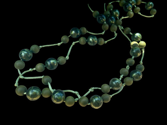 Vintage 33" Green Beaded Necklace – Wood & Plastic Beads – Retro Statement Jewelry – Earthy Boho Chunky Necklace