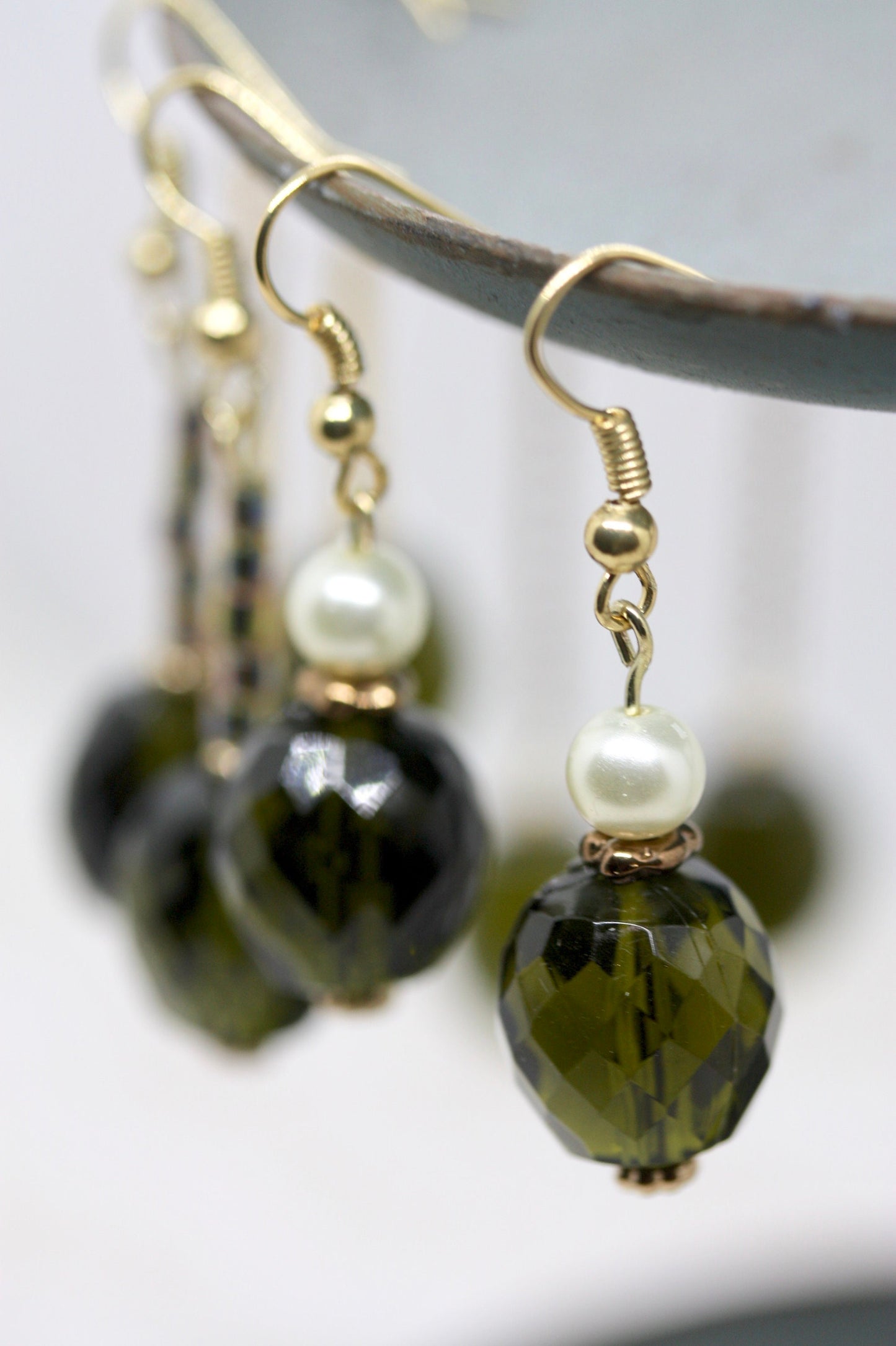 Your choice of faceted  green glass dangle earrings
