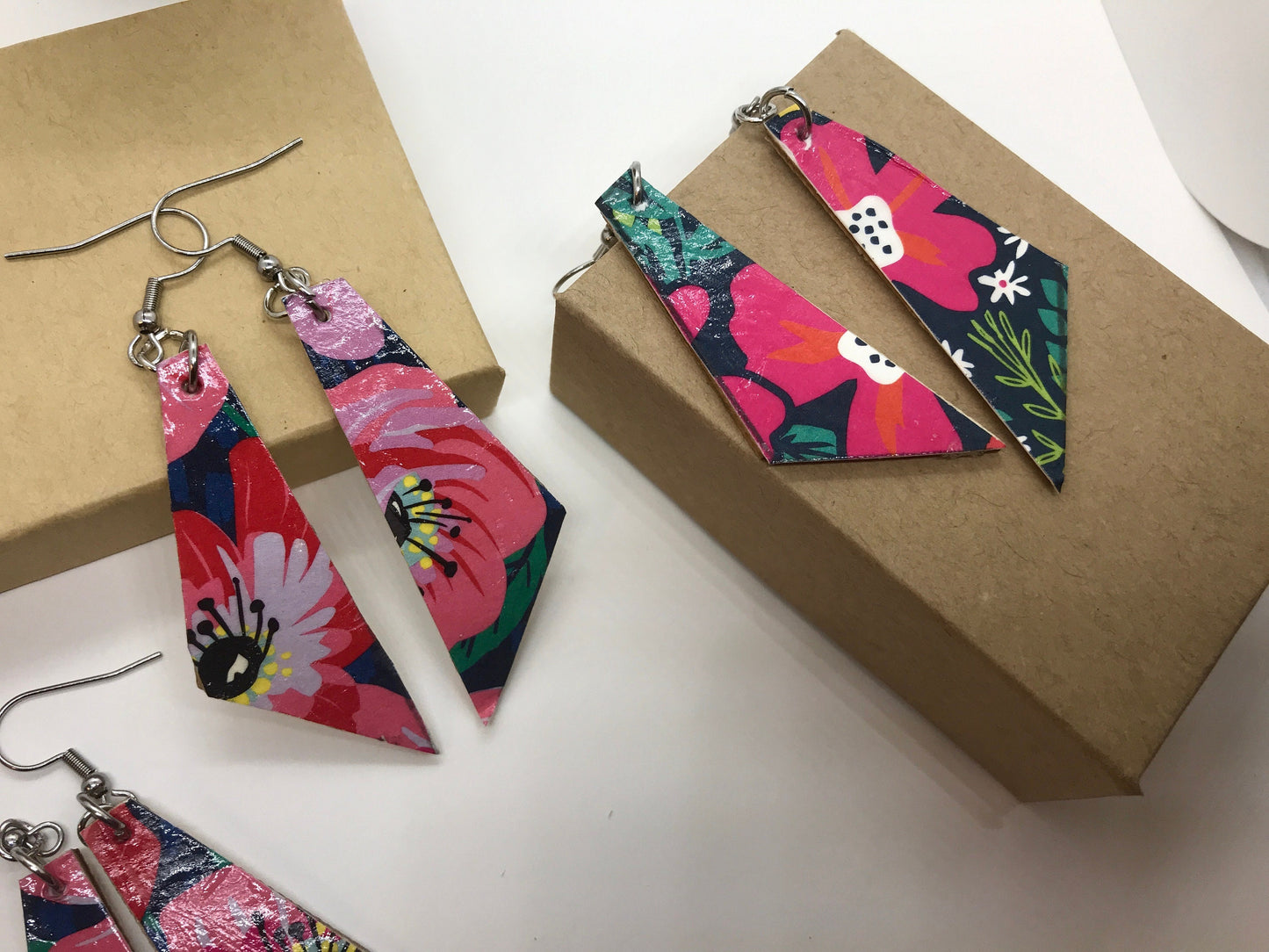 Unique handmade earrings - made of mixed materials - specialty paper, sealant and wood