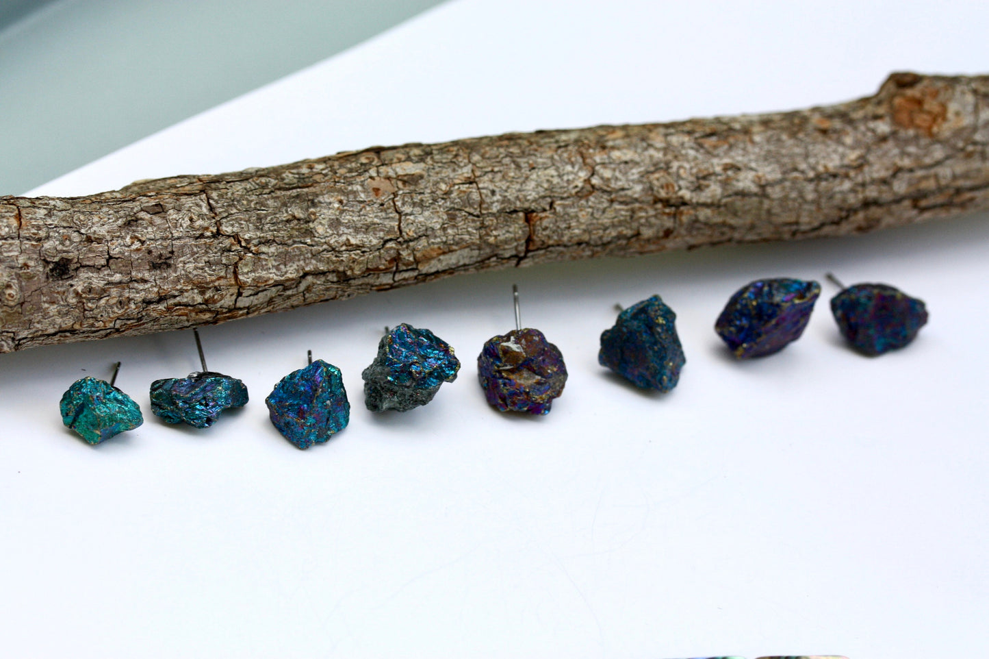 Stunning peacock ore stone stud earrings - considered a stone of happiness and joy that helps channel happiness to yourself & others