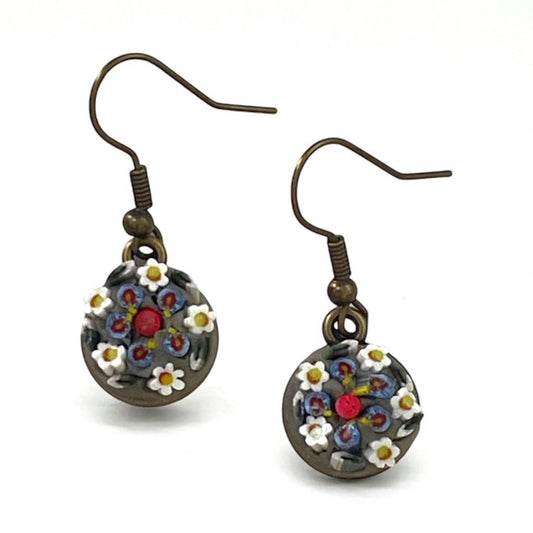 Small 12 mm Handmade Micro Mosaic dangle earrings – modern, handmade Jewelry with Hand-Cut Italian glass Murrini