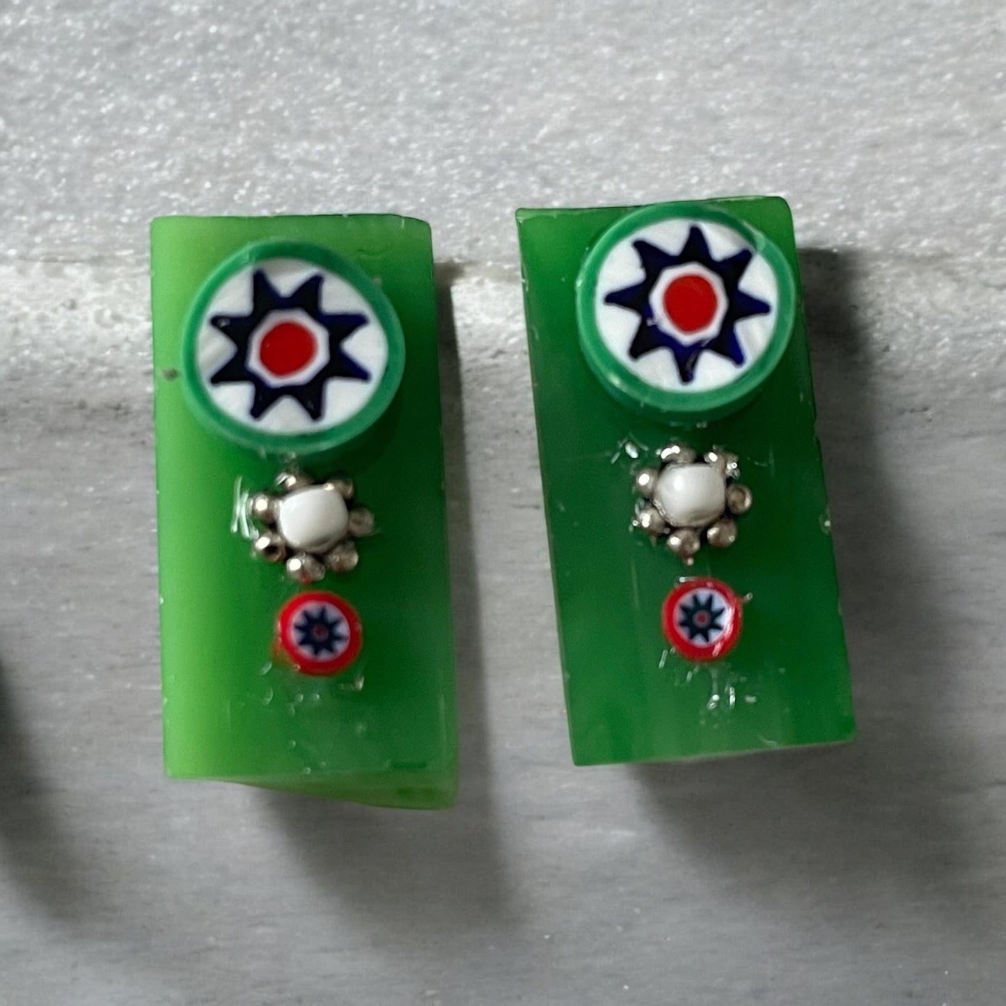 Unique stained glass and millefiori stud or dangle earrings