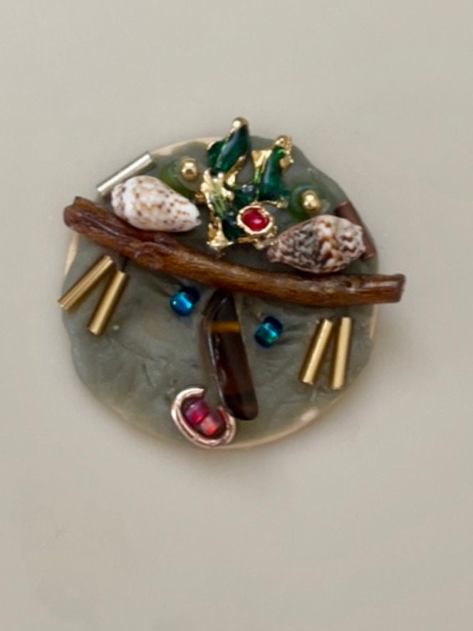 Meet "Peggy Lee" - Assemblage art / mixed media collage, mosaic - magnet, pin, necklace pendant or Christmas ornament