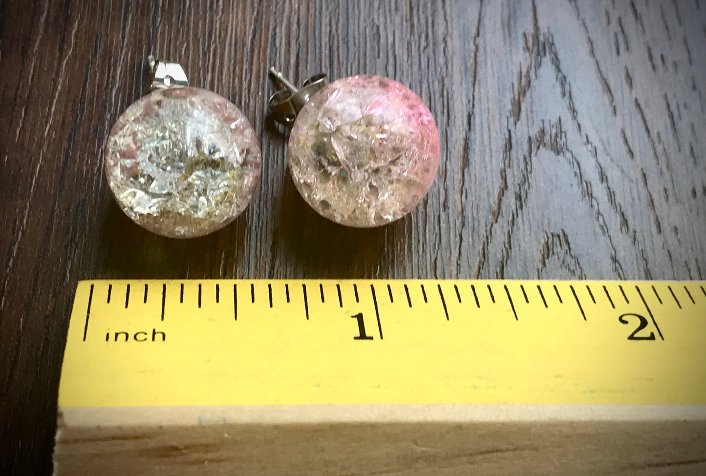 Pink shades of crackle glass upcycled vintage stud earrings
