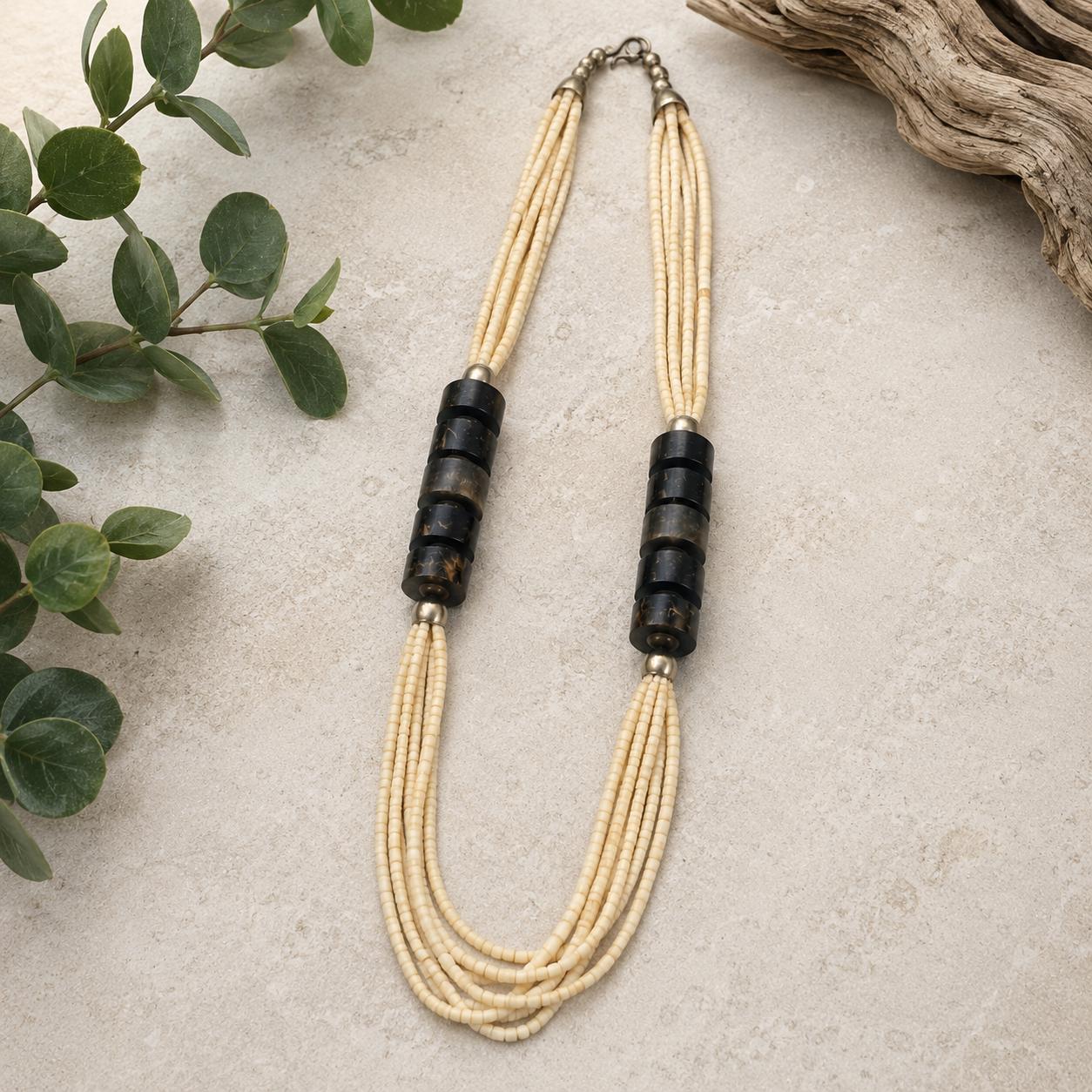 Vintage Bone & Horn Multi Strand Statement Necklace | Tribal-Inspired Natural Material Jewelry | Boho Artisan Necklace
