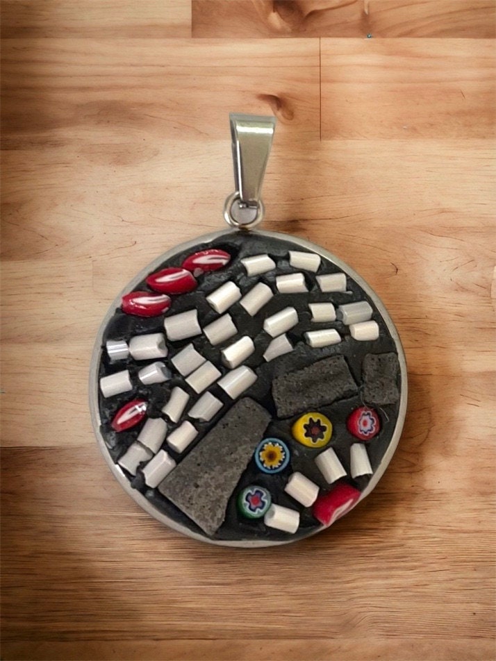 My handmade micro mosaic glass and mixed materials necklace