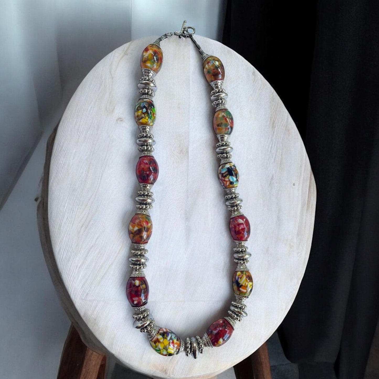 Unique Vintage Confetti Resin Beaded Necklace | Chunky Boho Statement Jewelry | Mosaic Look Beaded necklace | Pop art style Bold Necklace