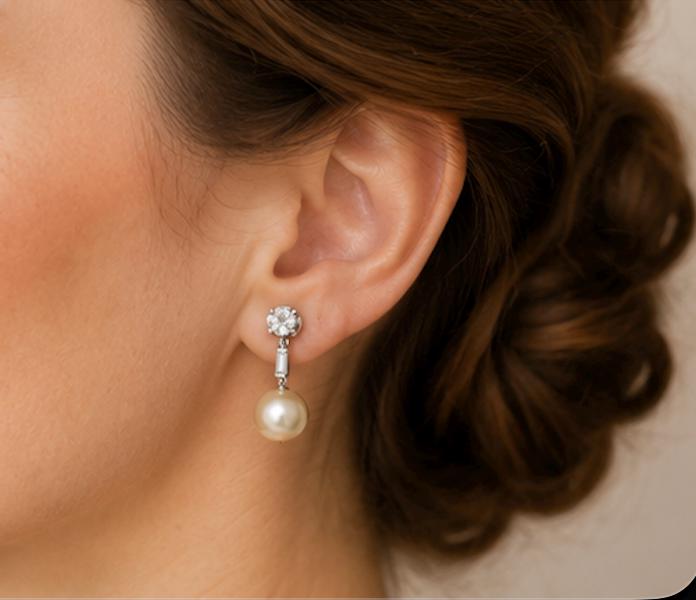 Vintage Signed Trifari Faux Pearl & Rhinestone Clip Earrings | Classic Mid Century Bridal Jewelry | Elegant Wedding Earrings Clip on