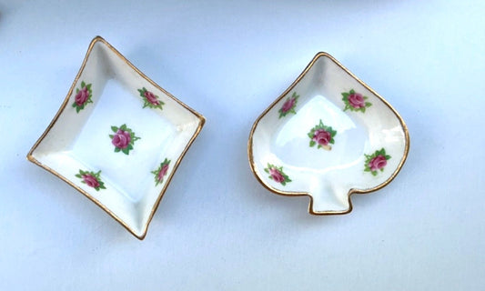 Spencer Stevenson Royal Stuart Bone China England rare diamond and spade playing-card themed little vintage holders