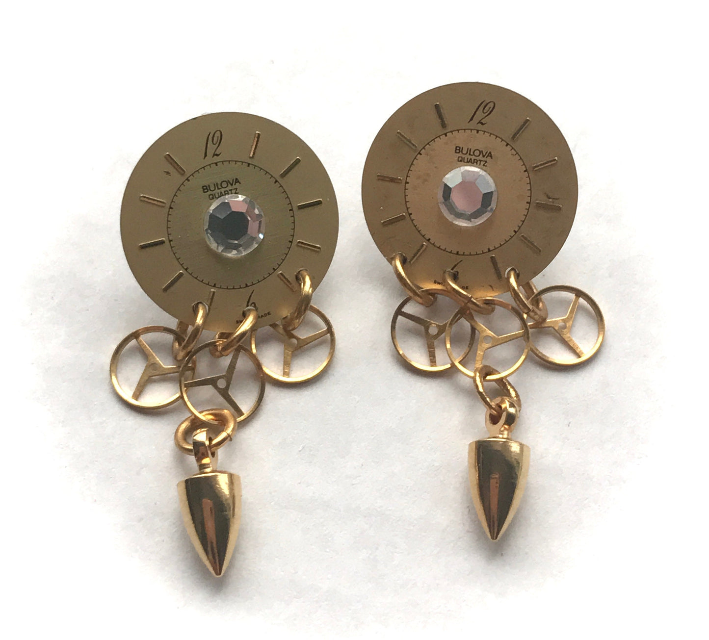 Unique vintage earrings made of vintage Bulova watch parts - for pierced ears
