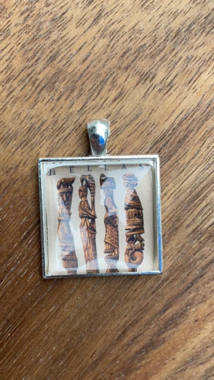 Postage Stamp Necklace Pendant - Vintage Hellas Greece Design
