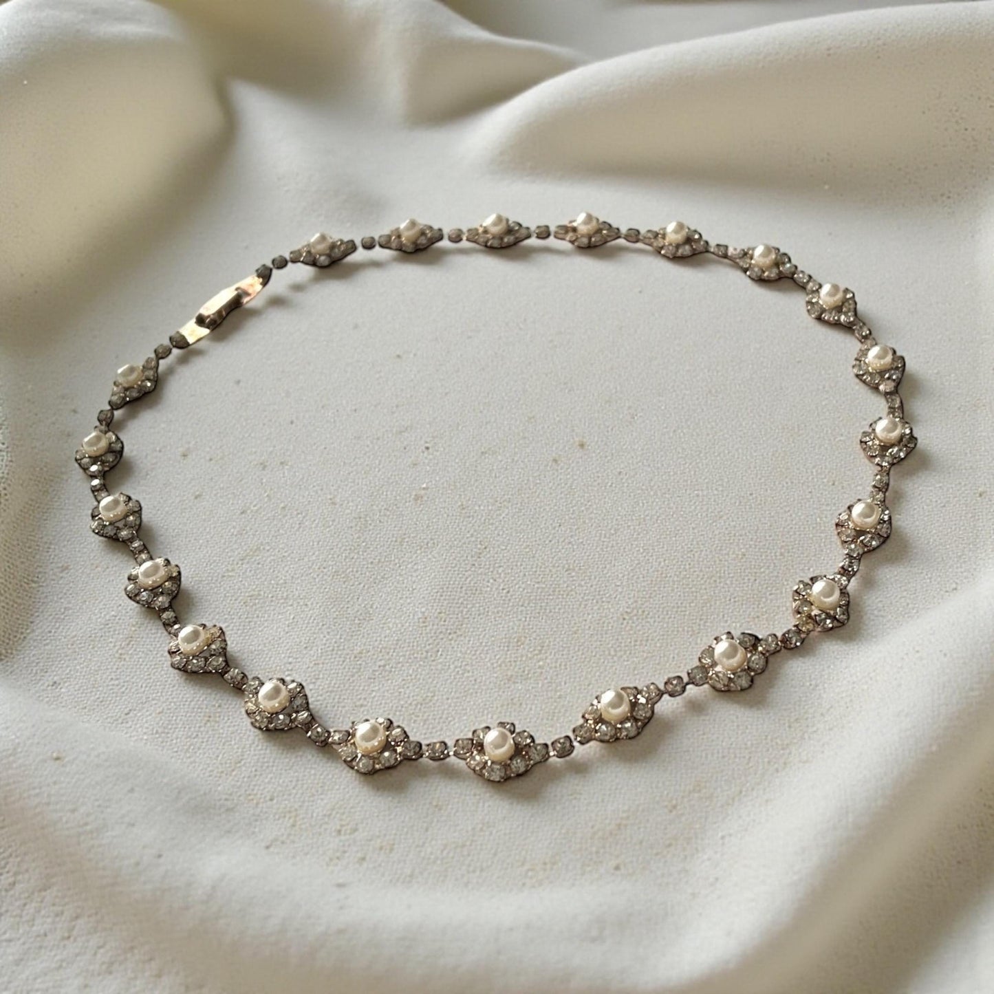 Vintage NY Signed Rhinestone & Pearl Necklace, Elegant 1950s Bridal Jewelry - most likely Kramer of NY?