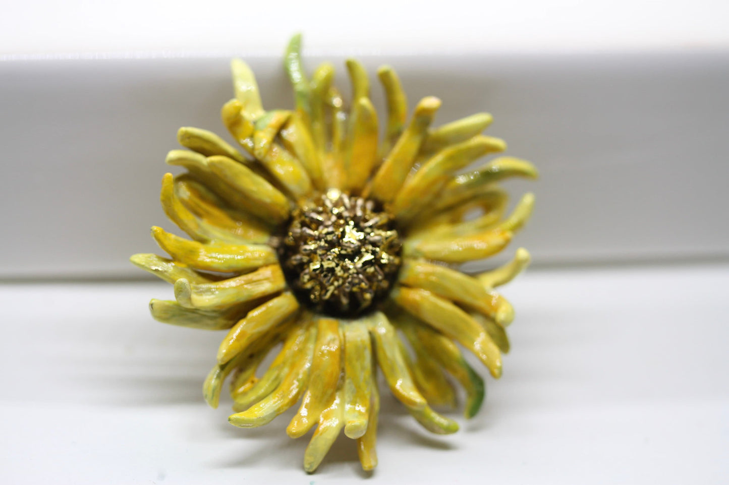 Revised, Modernized, Upcycled - hand painted vintage sunflower pin