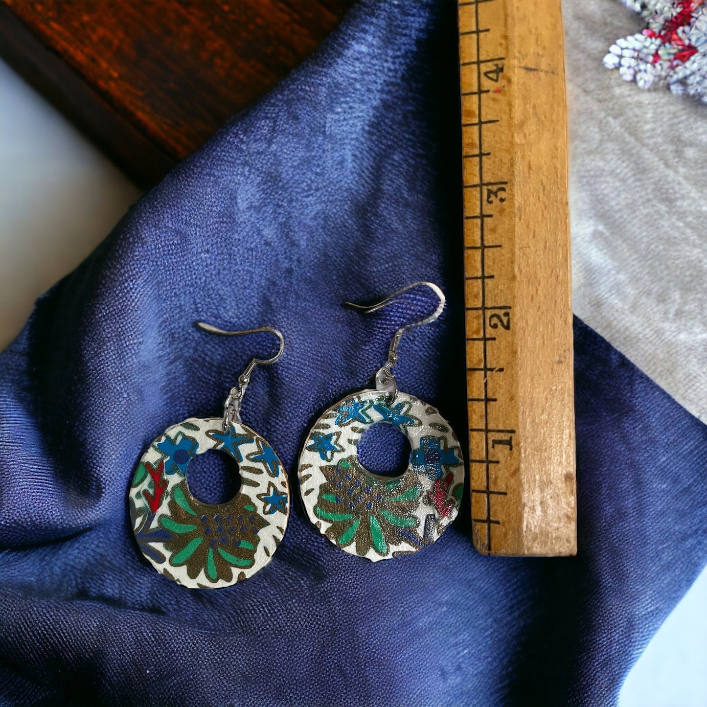 Unique handmade earrings - Asian paper sealed on wood