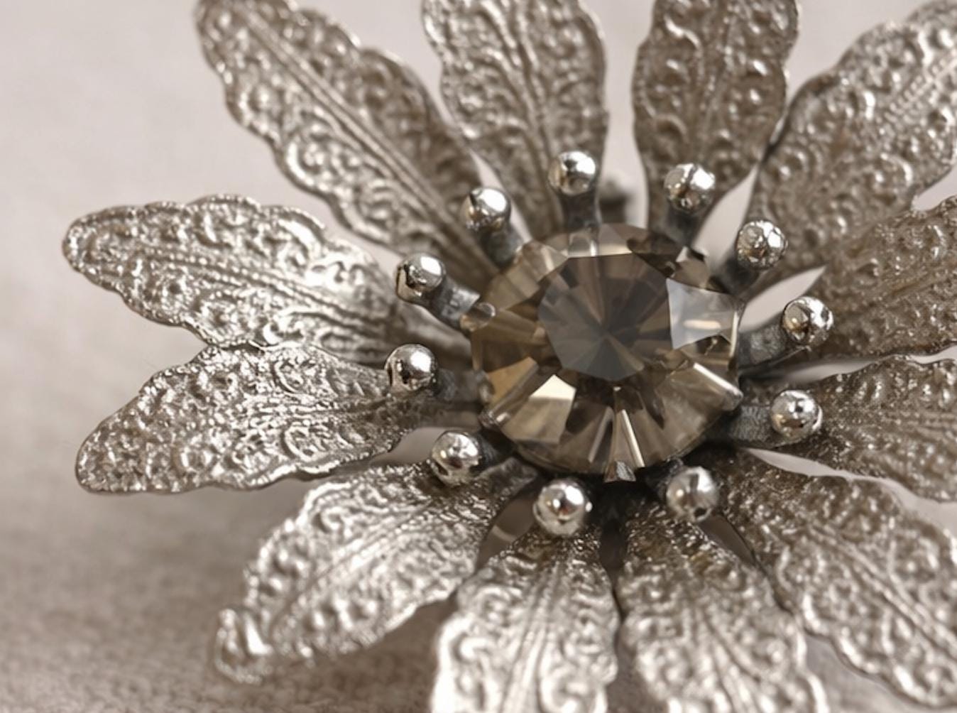 Vintage Judy Lee Rhinestone Flower Clip Earrings Silver Tone Floral Statement Mid Century Designer Signed Retro 1950s 1960s Jewelry