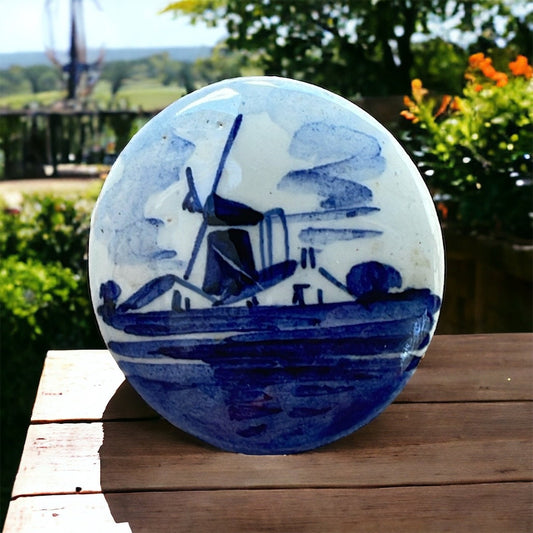 Vintage Delft Holland Windmill Brooch Pin - Porcelain - Hand Signed