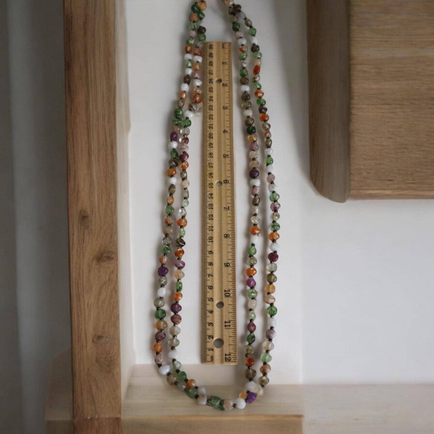Extra long 32" vintage necklace loaded with stunning pastel beads