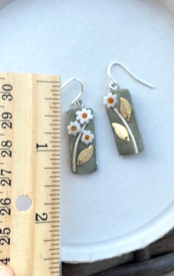 Small mosaic tile glass daisy and metal handmade earrings