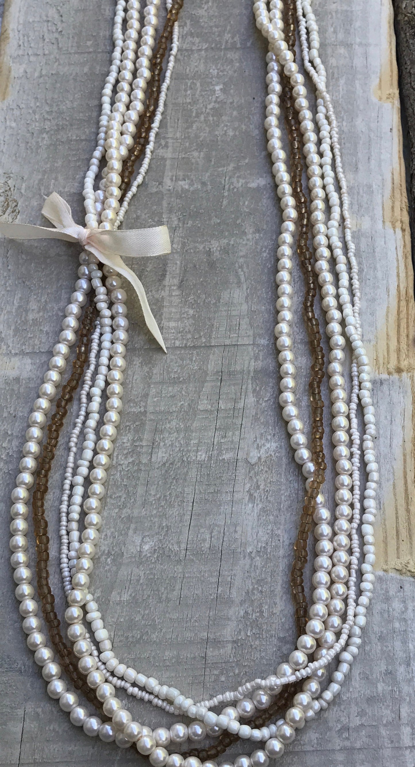 Stunning vintage multi strand necklace - faux pearl and glass
