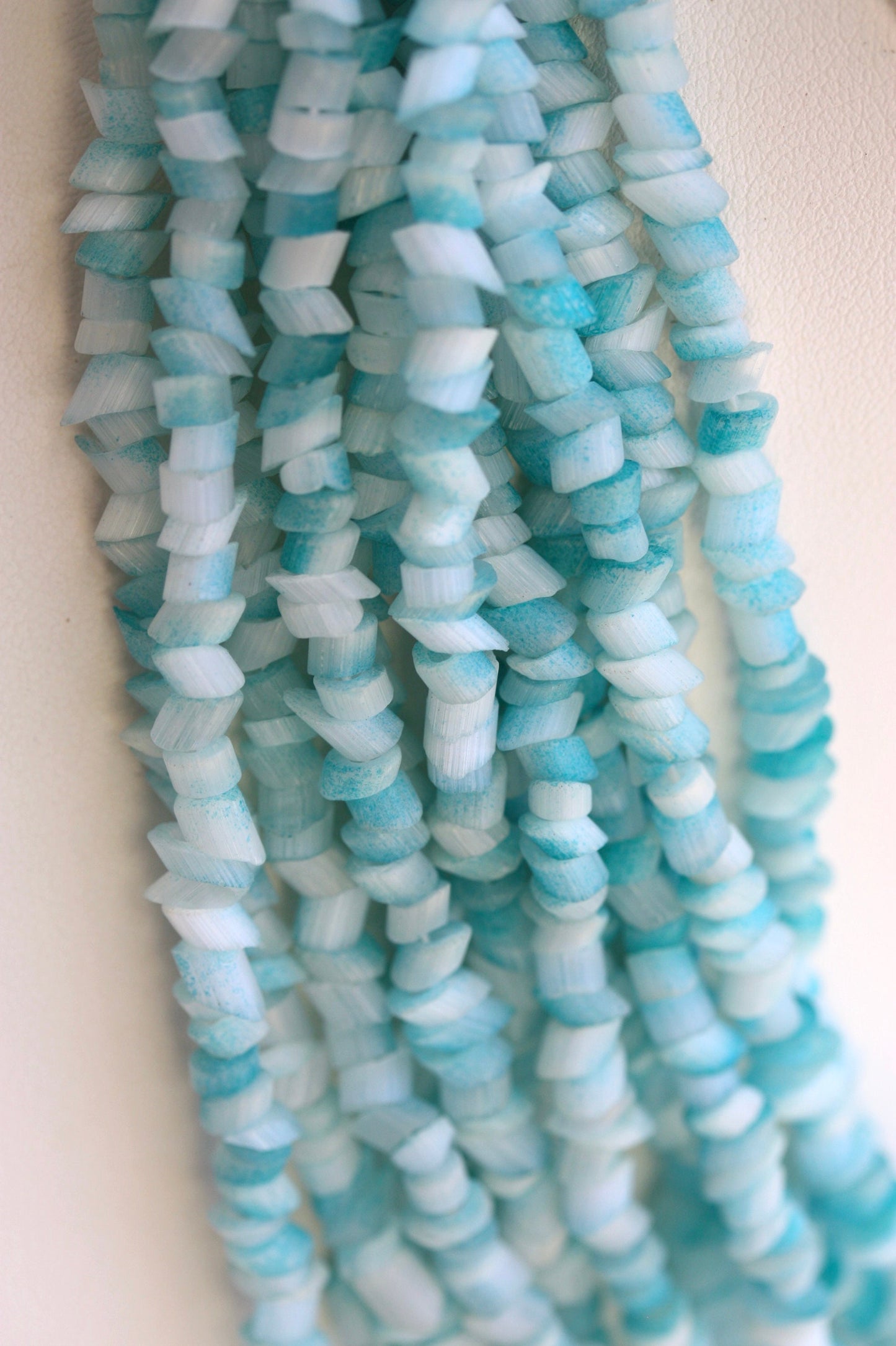 Stunning all glass -  horizontally cut turquoise glass lush vintage multi strand necklace