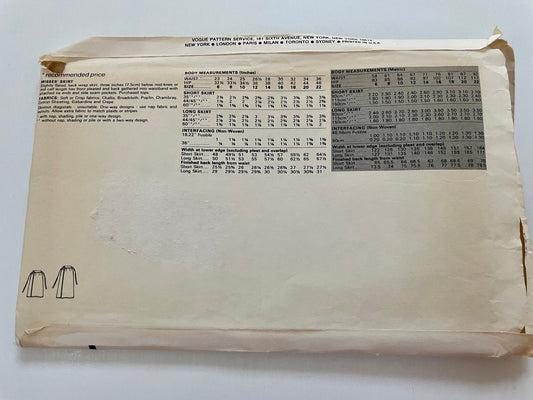 RARE UNCUT vintage Sewing Pattern - Very Easy Vogue 8209 Slightly Flared Wrap Skirt in 2 Lengths Size 18 - 22