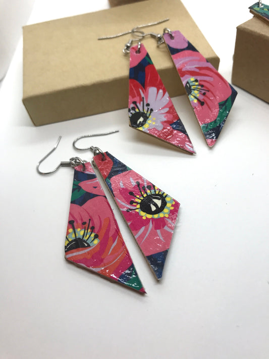 Unique handmade earrings - made of mixed materials - specialty paper, sealant and wood