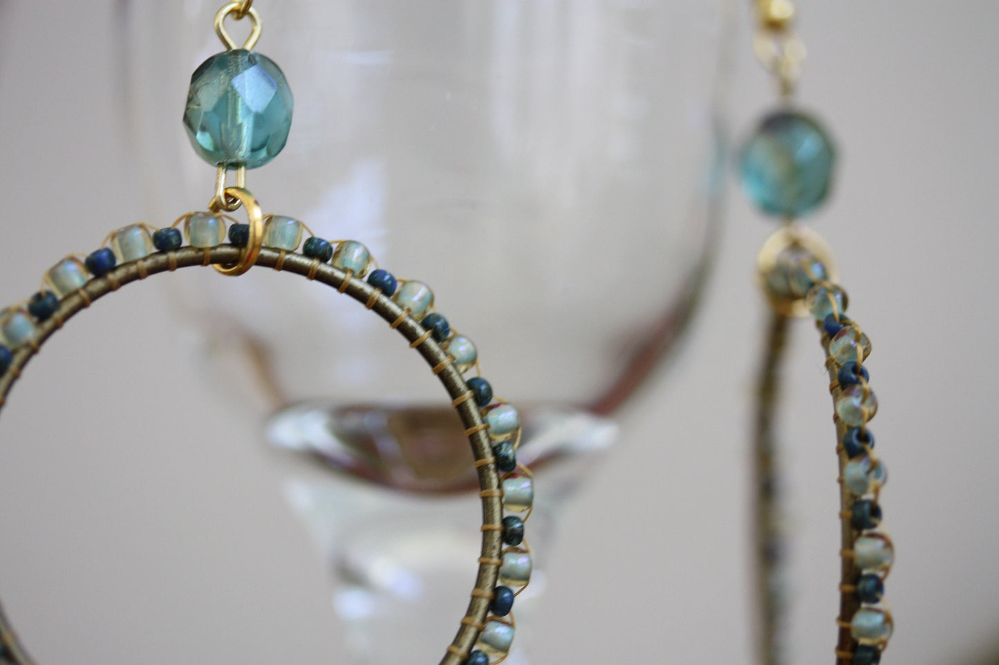 Beaded hoop earrings - shades of blue