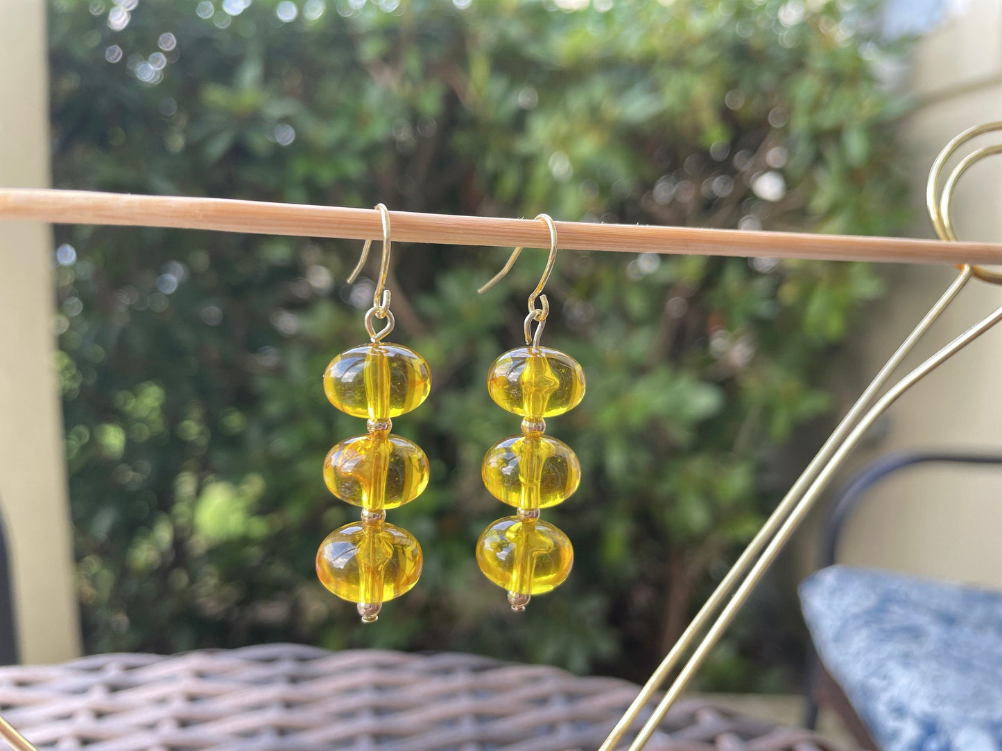 Yellow dangle sphere earrings