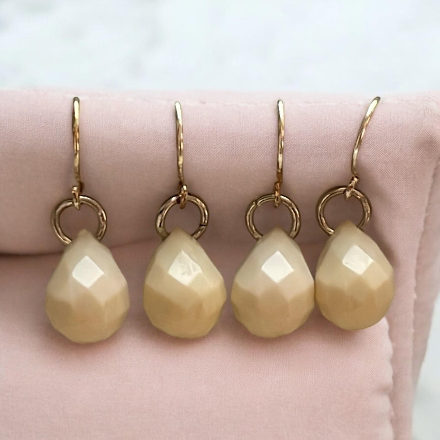 Cream drop earrings - stunning, simple, for daytime or night - made of vintage faceted cream drops - 1"